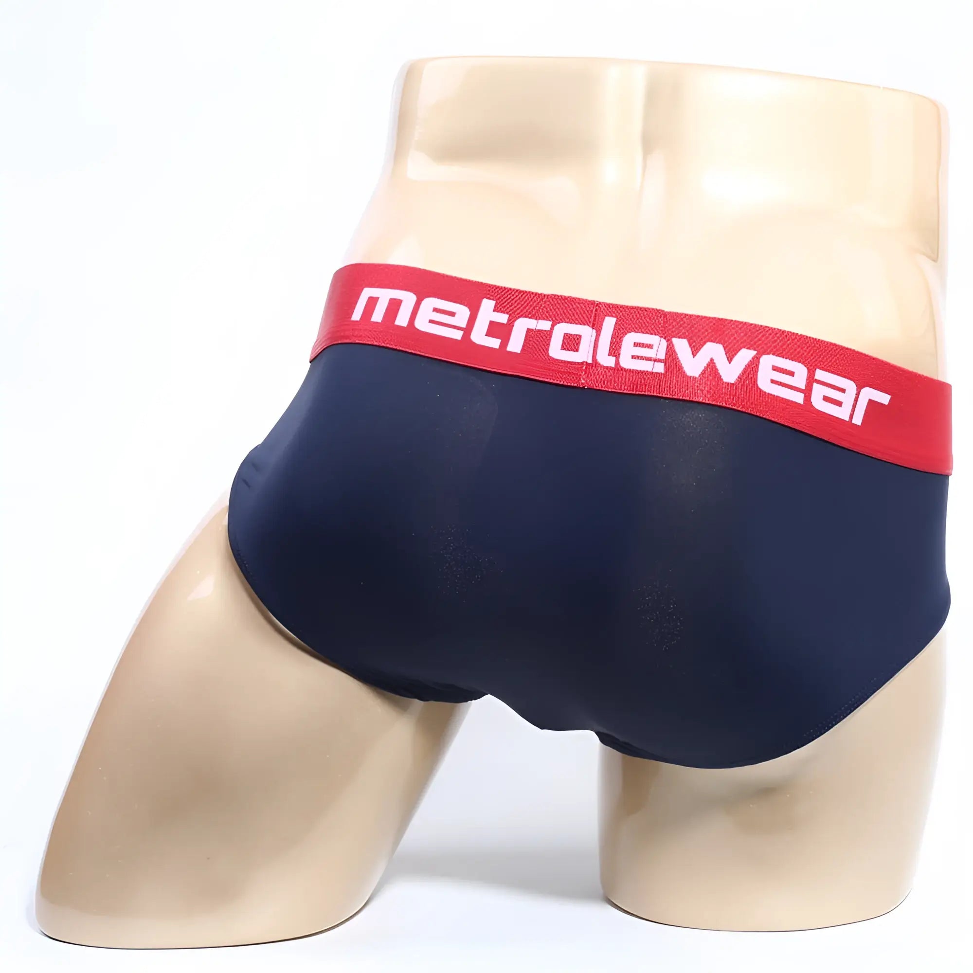 MetroMaleWear prostretch hip brief navy in navy blue with red waistband and white metrolwear logo for comfort and support