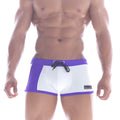 MetroMaleWear Provence Swim Boxer 4926-00 purple and white swim trunks with black drawstring waistband for swimming