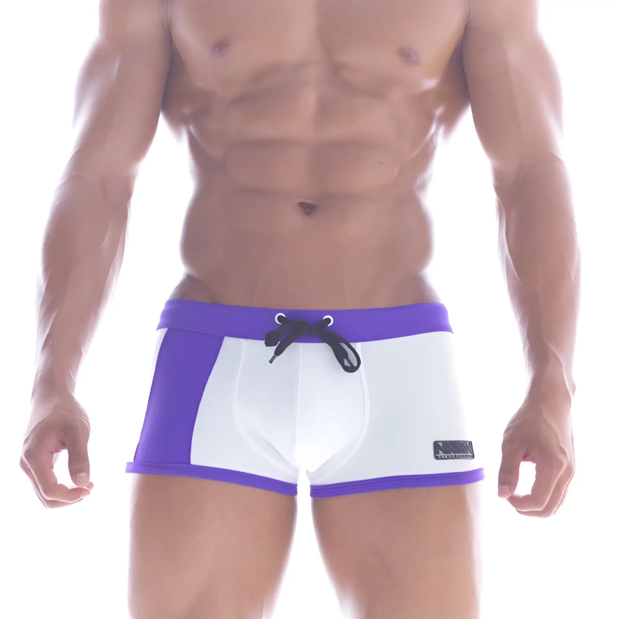 MetroMaleWear Provence Swim Boxer 4926-00 purple and white swim trunks with black drawstring waistband for swimming