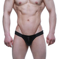 Black shiny metallic briefs with a sleek form-fitting design from MetroMaleWear Puente Bikini Osirius 3603-73