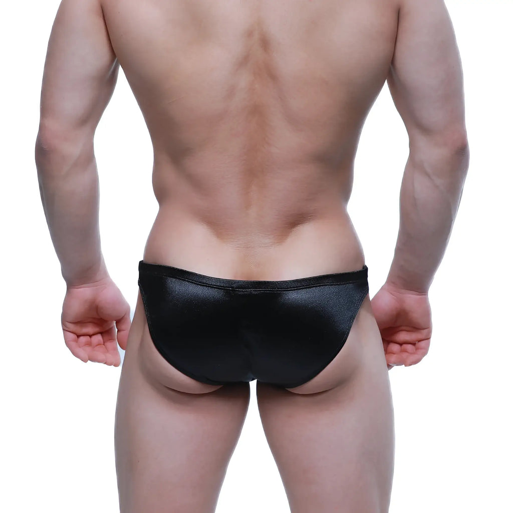 Black shiny metallic textured briefs metroMalewear puente bikini osirius 3603-73 front view