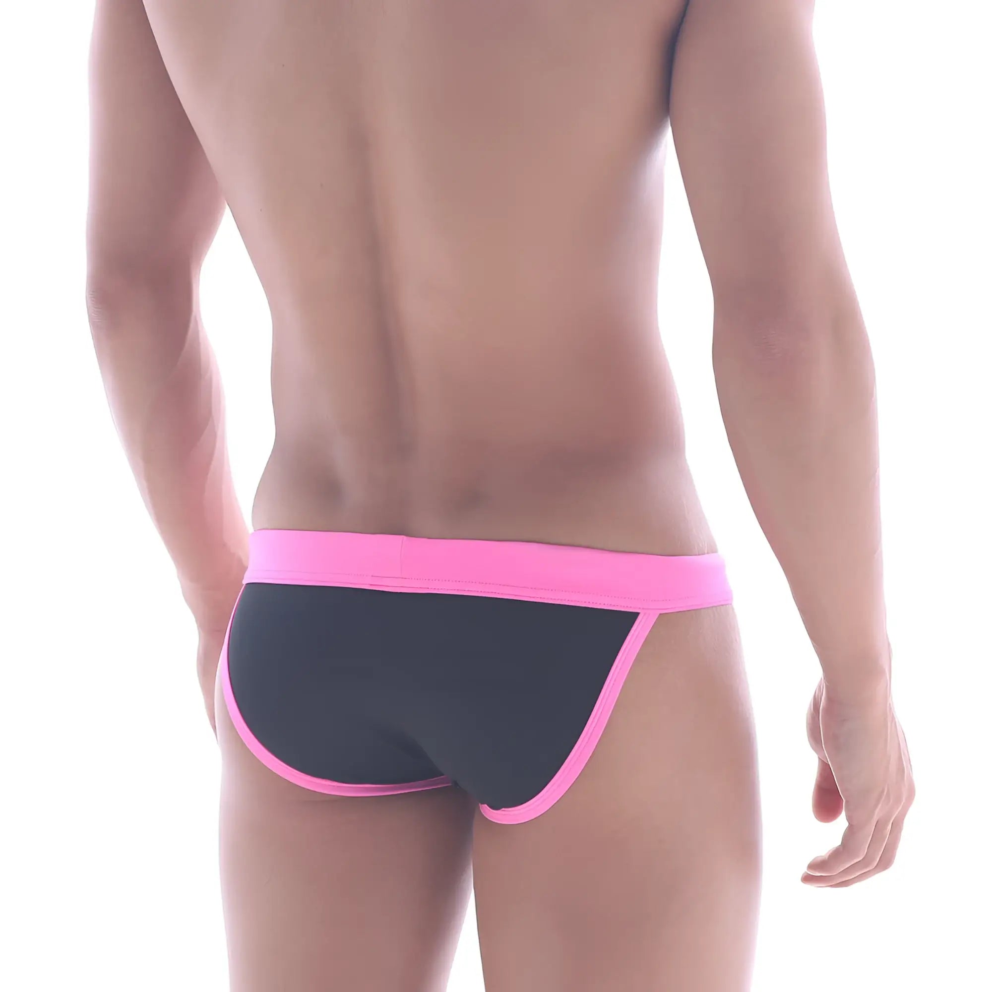 MetroMaleWear Rio swim bikini black 4949-20 snug black and pink athletic briefs with bright pink trim