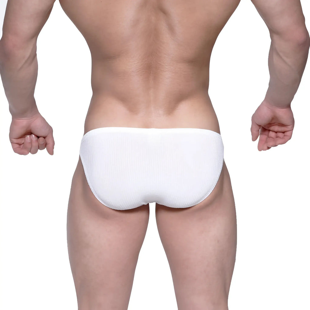 MetroMaleWear Rivera bikini white ribbed briefs showcasing comfortable stretch fabric and sleek design