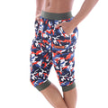 Men’s metro male wear scandinavia gym shorts camo navy with olive green waistband in navy red and white camouflage pattern