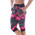 MetroMaleWear Scandinavia gym shorts camo pink capri pants with bright pink navy blue camouflage and black elastic cuffs