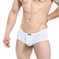 Metro male wear senal trunk white briefs with subtle gray zigzag pattern and black brand tag on waistband