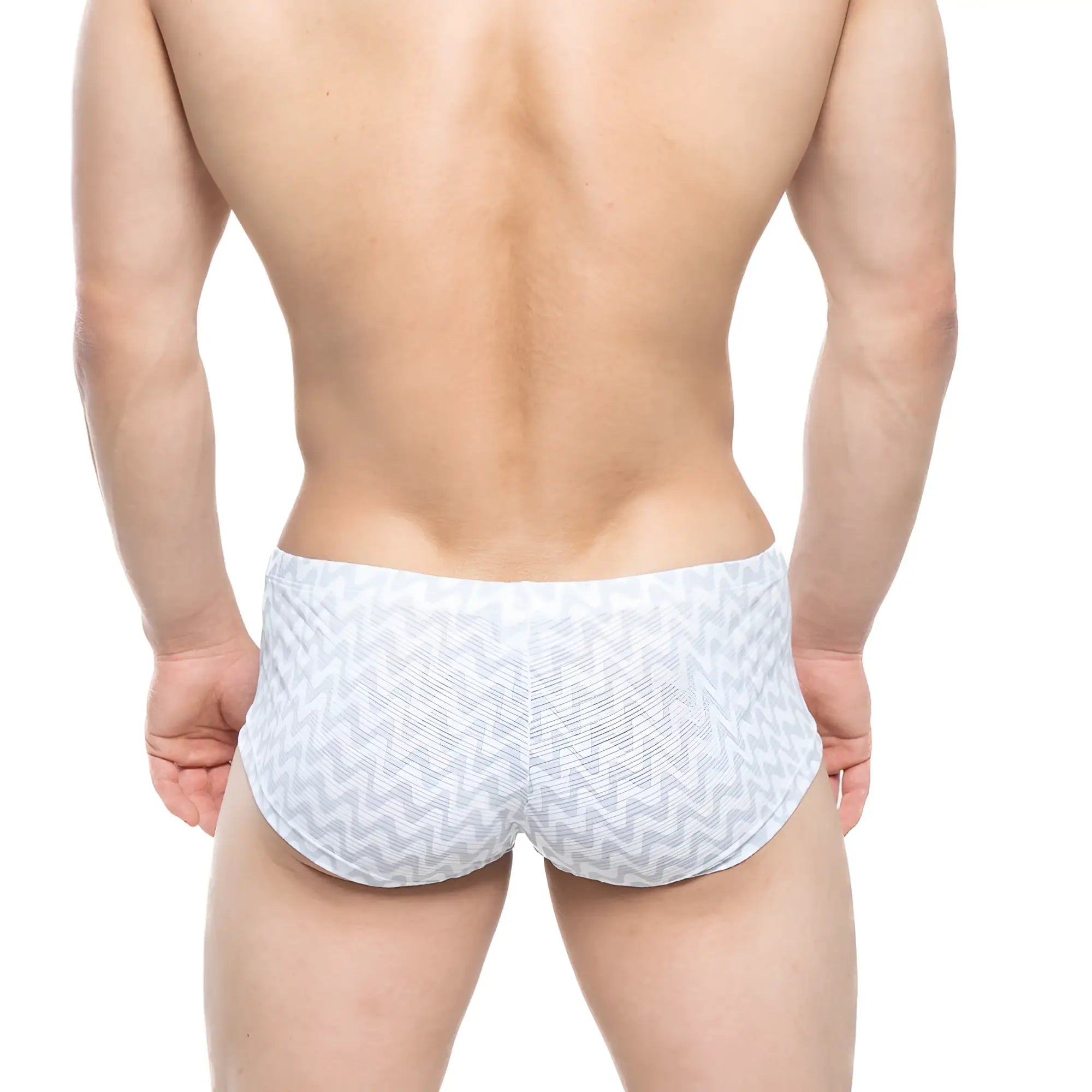 MetroMaleWear Senal trunk white swim trunks with subtle gray zigzag pattern perfect for beach and poolwear