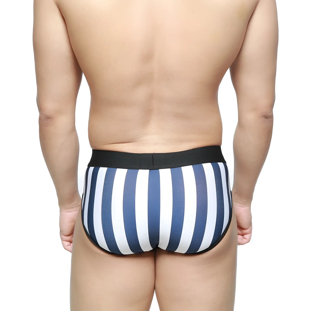 MetroMaleWear sencillo brief F1 5203-40 blue and white striped cotton briefs with black elastic waistband
