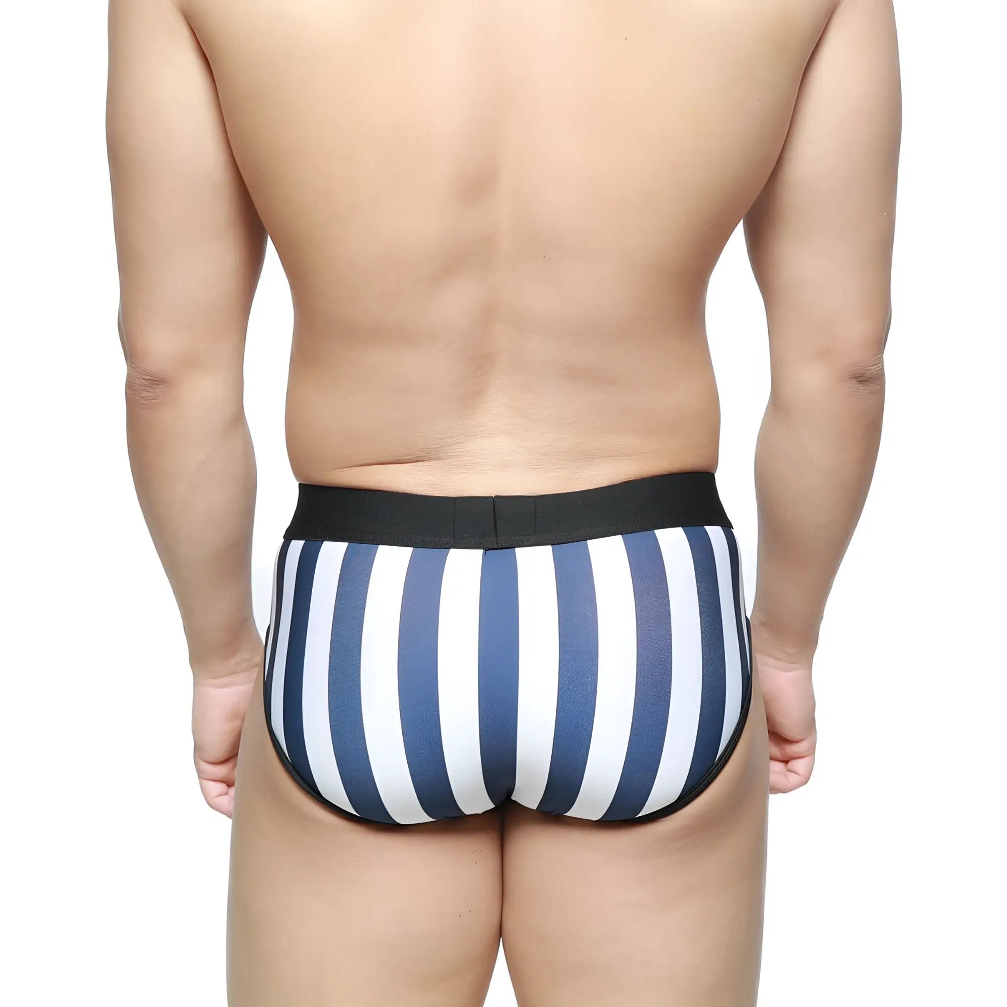 MetroMaleWear sencillo brief F1 5203-40 blue and white striped cotton briefs with black elastic waistband