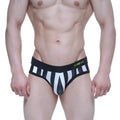 MetroMaleWear sencillo brief mundial 5203-41 black and white striped men’s underwear with neon green mew logo waistband