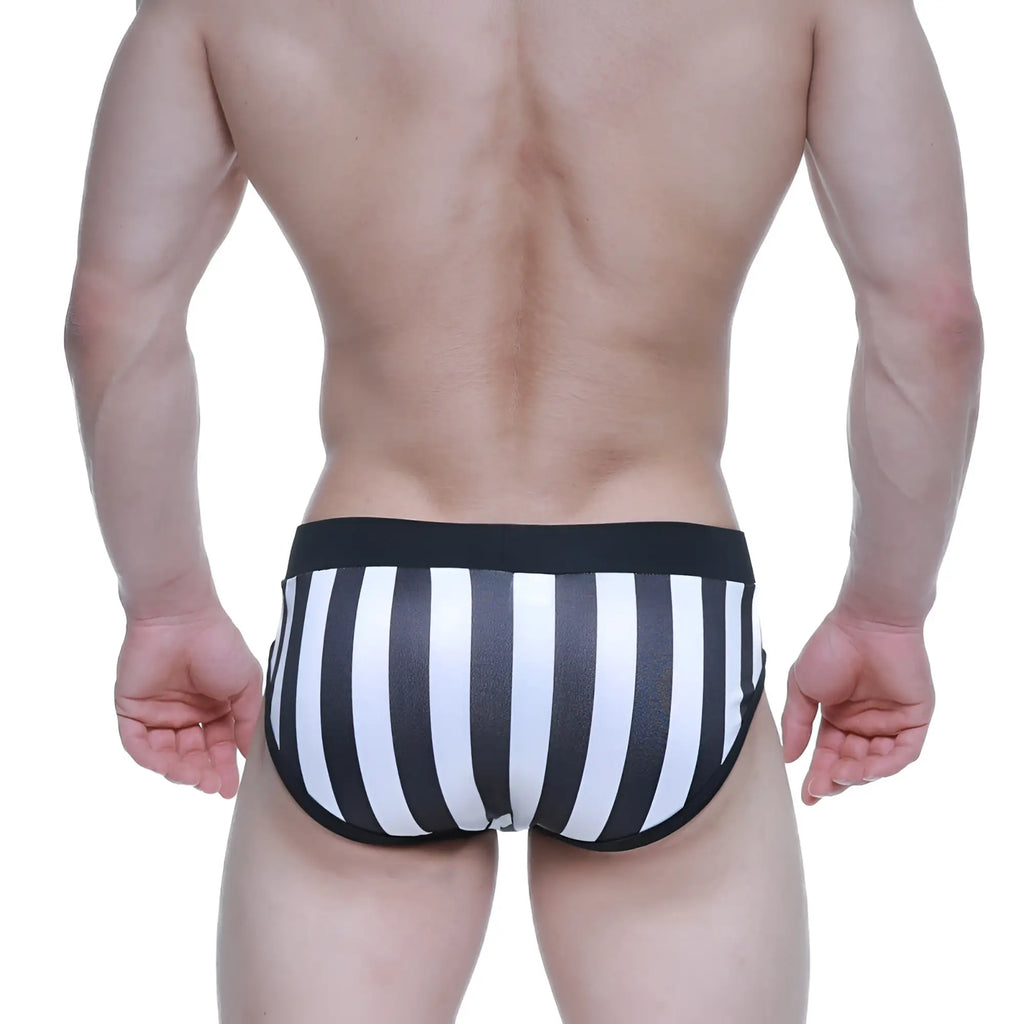 MetroMaleWear Sencillo Brief Mundial 5203-41 black and white striped briefs with solid black waistband for comfortable wear