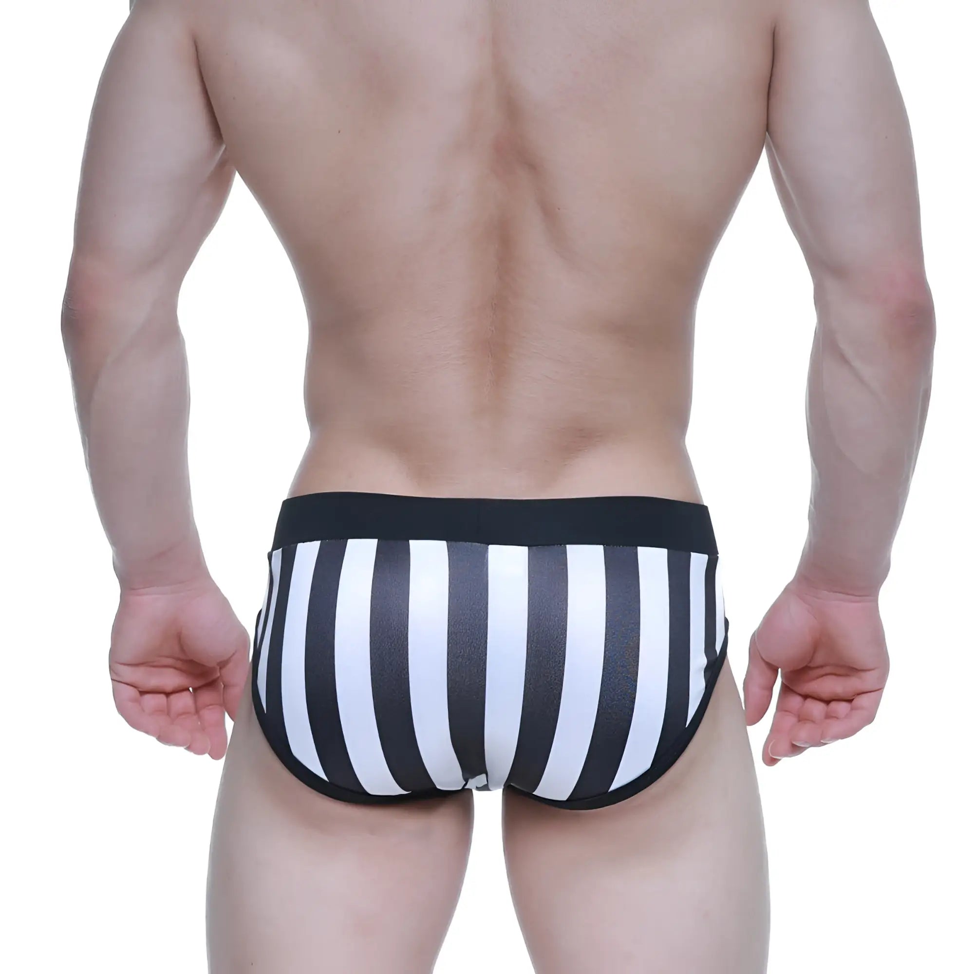 MetroMaleWear Sencillo Brief Mundial 5203-41 black and white striped briefs with solid black waistband for comfortable wear