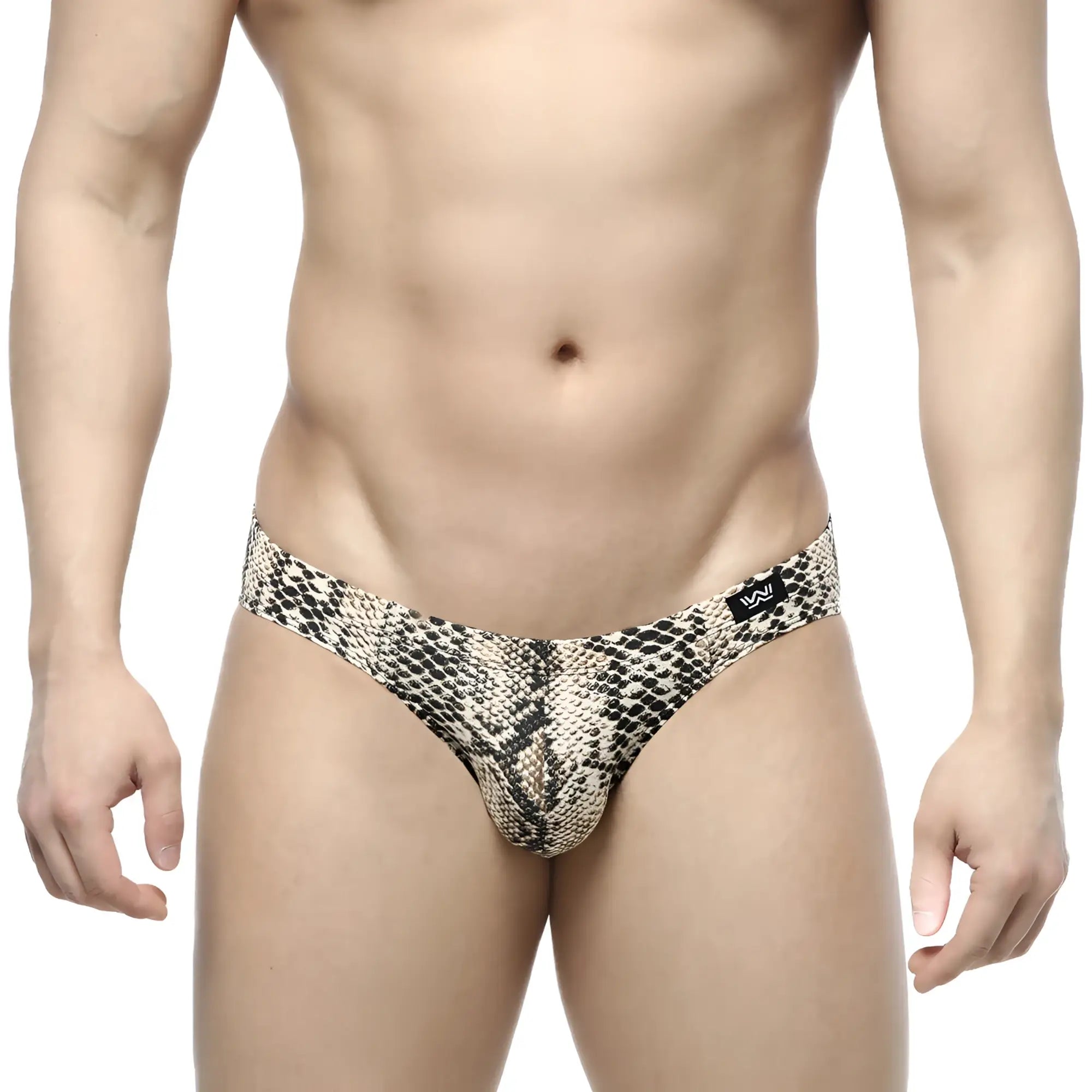 MetroMaleWear Serpiente Bikini 5103-94 snake-print men’s thong in beige and black with a sleek design