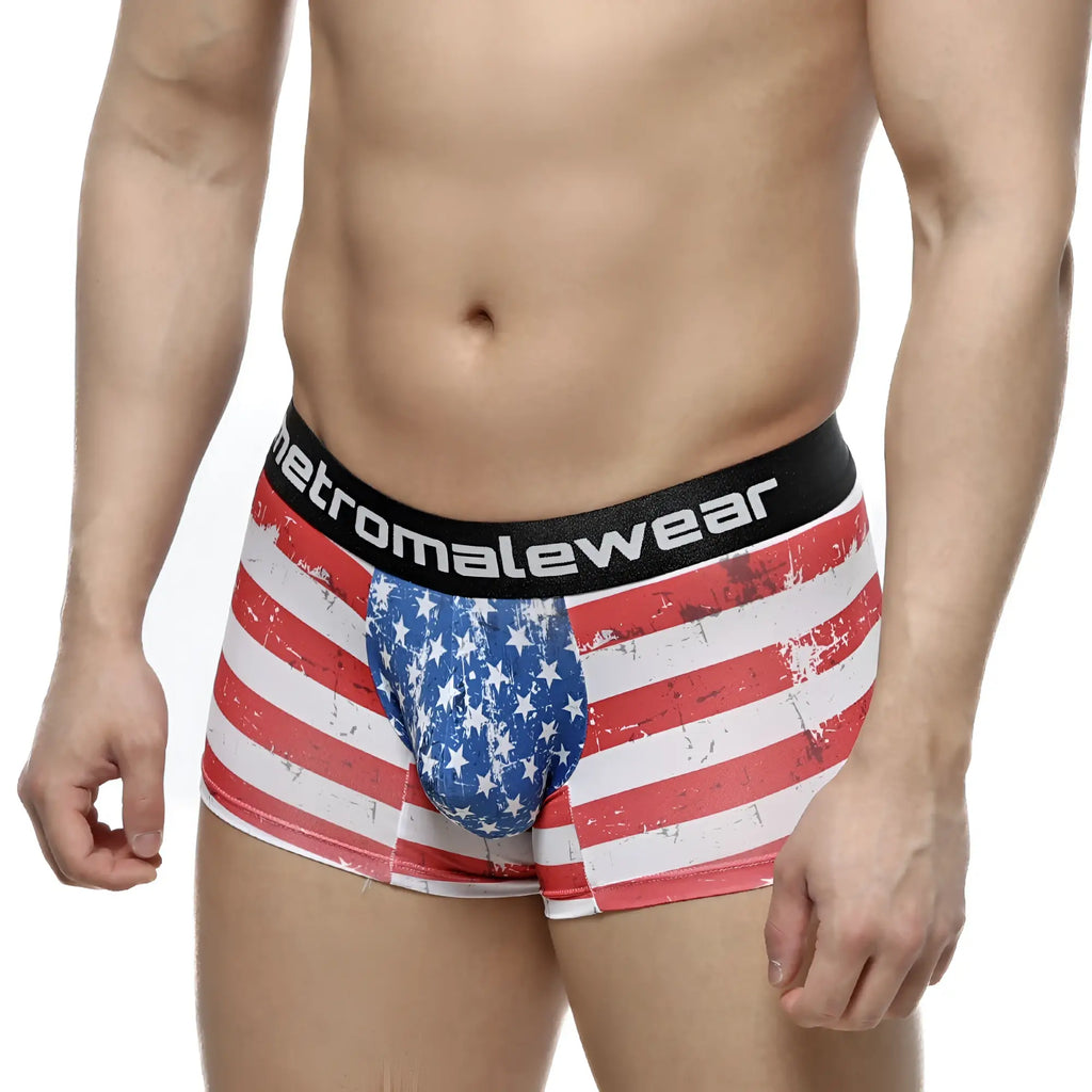 MetroMaleWear short boxer batalla 7 2022-99 american flag themed men’s boxer briefs with distressed design and black waistband