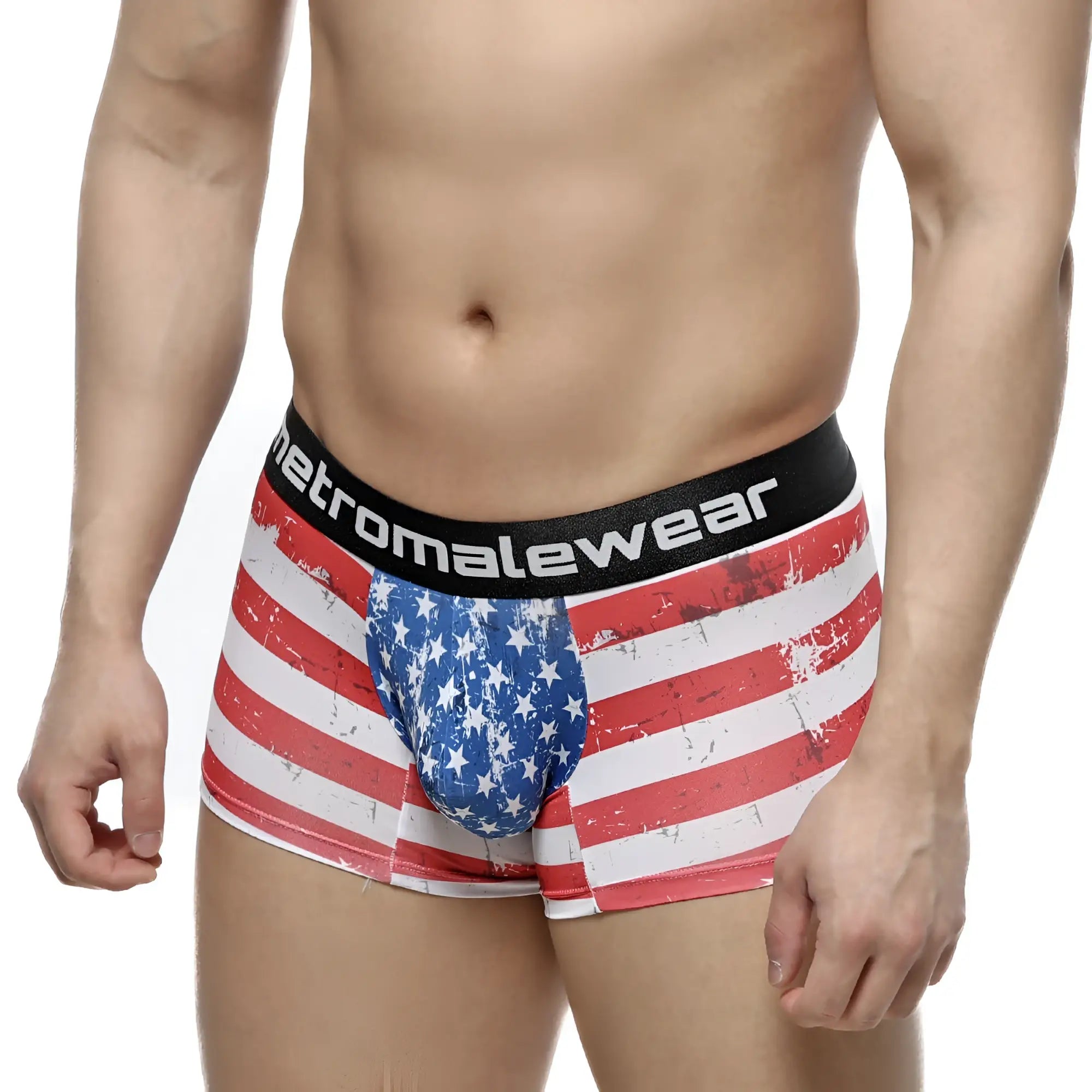 MetroMaleWear short boxer batalla 7 2022-99 american flag themed men’s boxer briefs with distressed design and black waistband