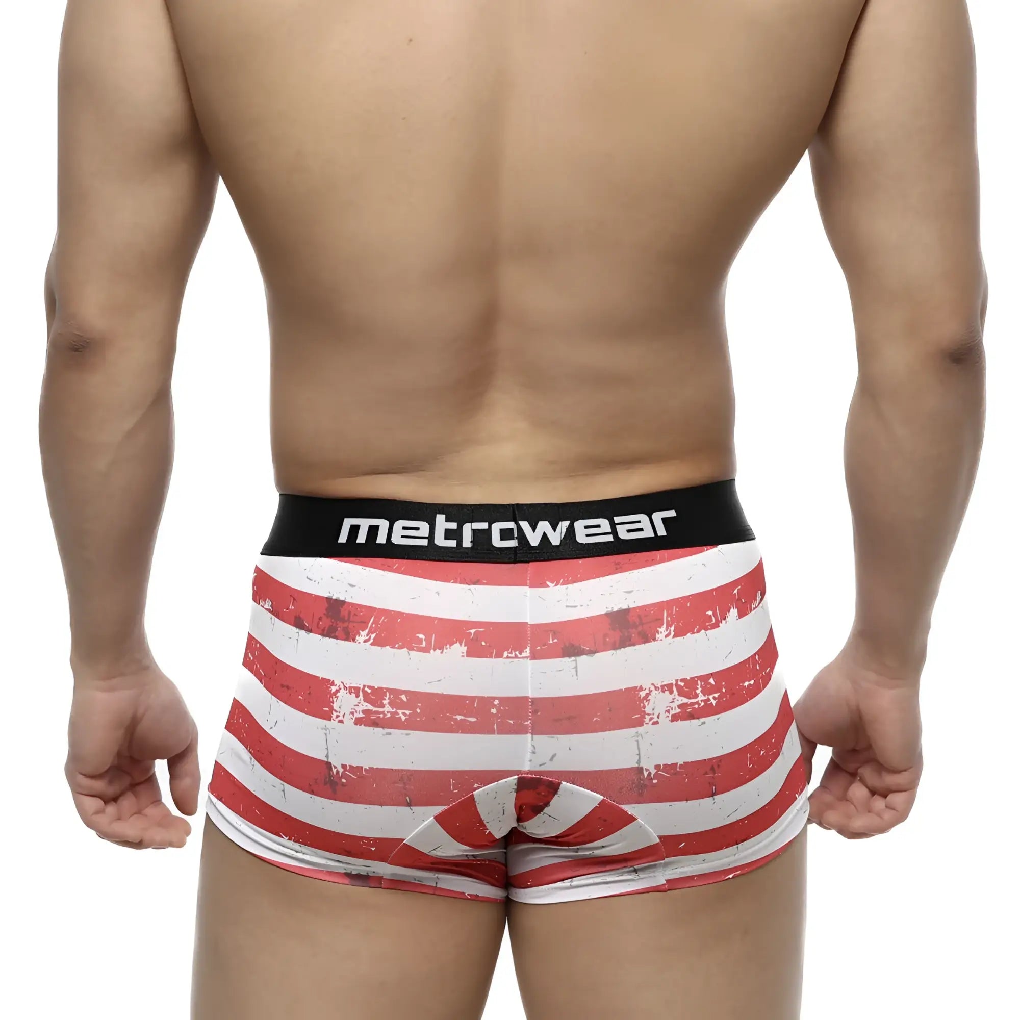 Metro male wear short boxer batalla 7 inch 2022-99 red and white striped distressed american flag boxer briefs with black waistband