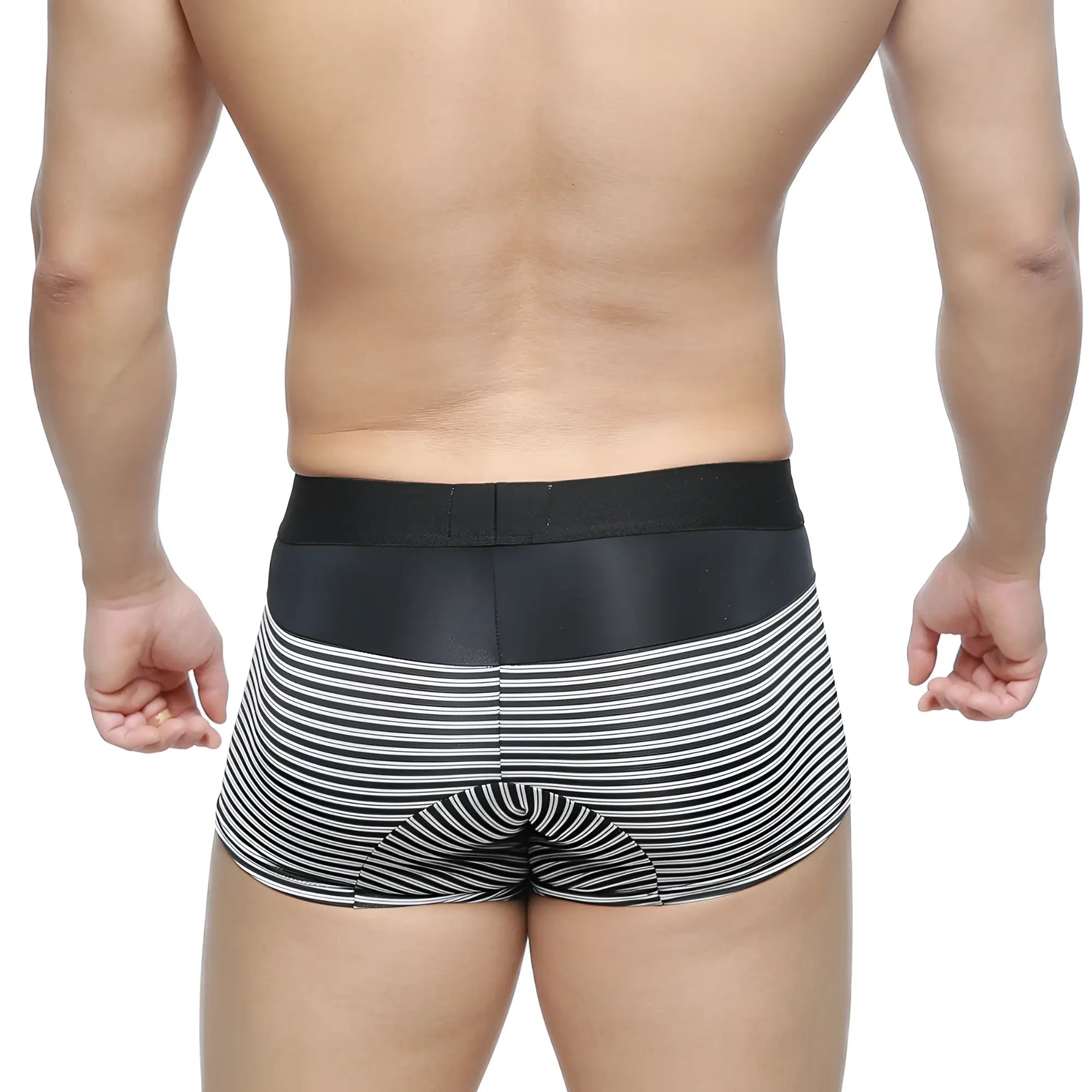 Black and white striped boxer briefs with smooth elastic waistband from metromalewear short boxer equilibrio 7 2022-50