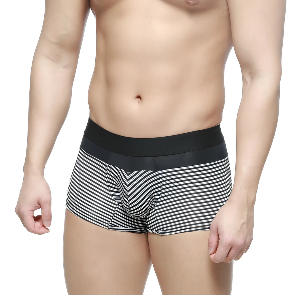 Black and white striped boxer briefs with solid black waistband metroMalewear short boxer equilibrio 7 inch 2022-50