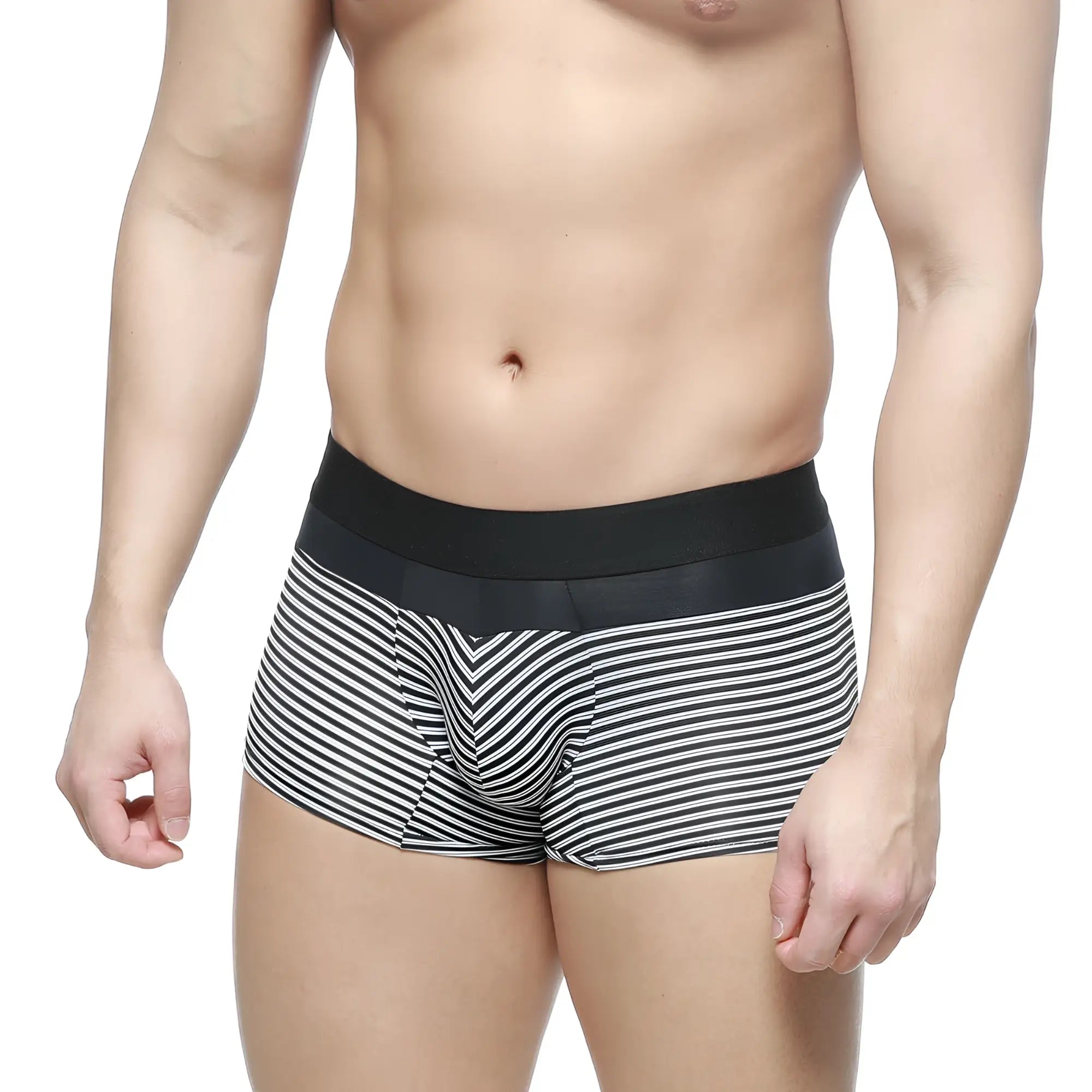 Black and white striped boxer briefs with solid black waistband metroMalewear short boxer equilibrio 7 inch 2022-50