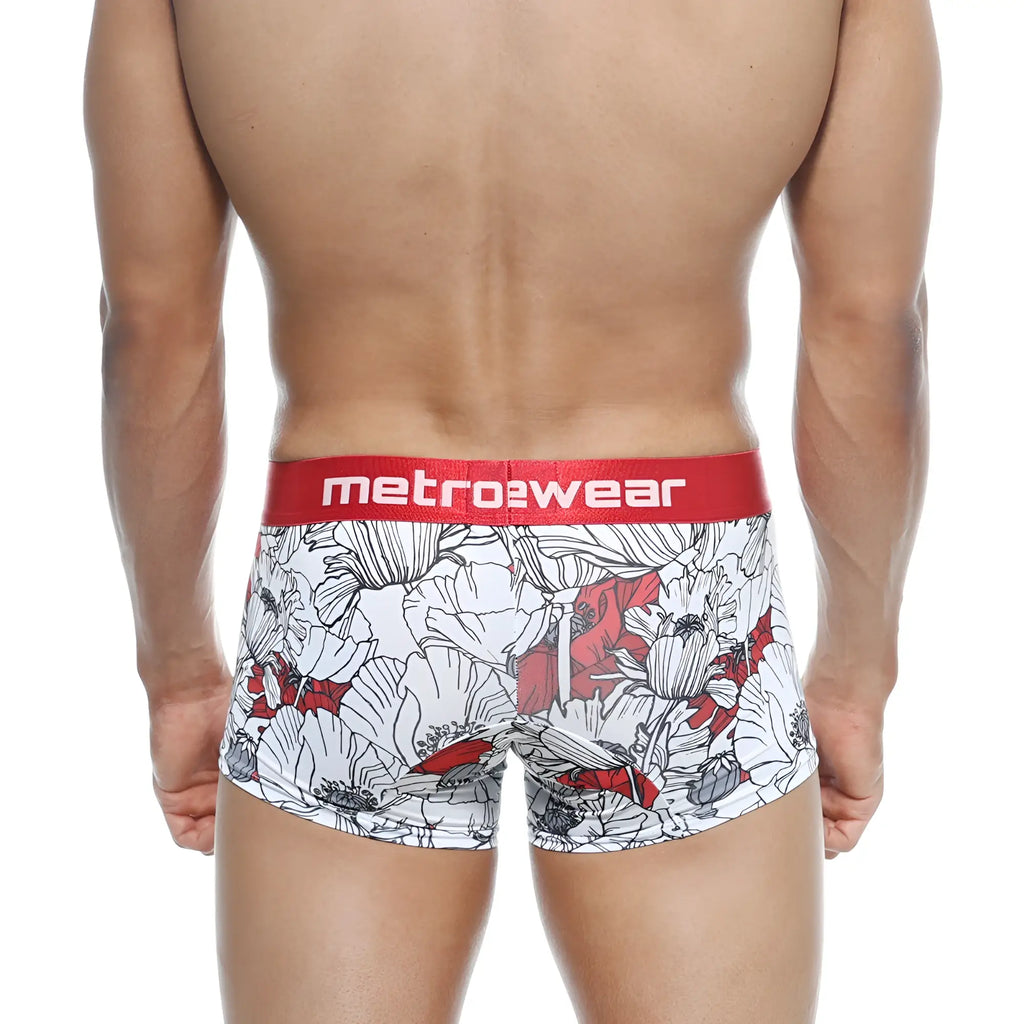 Metro male wear short boxer escobar 7인치 2022-09 white and red floral boxer briefs with red metrowear waistband