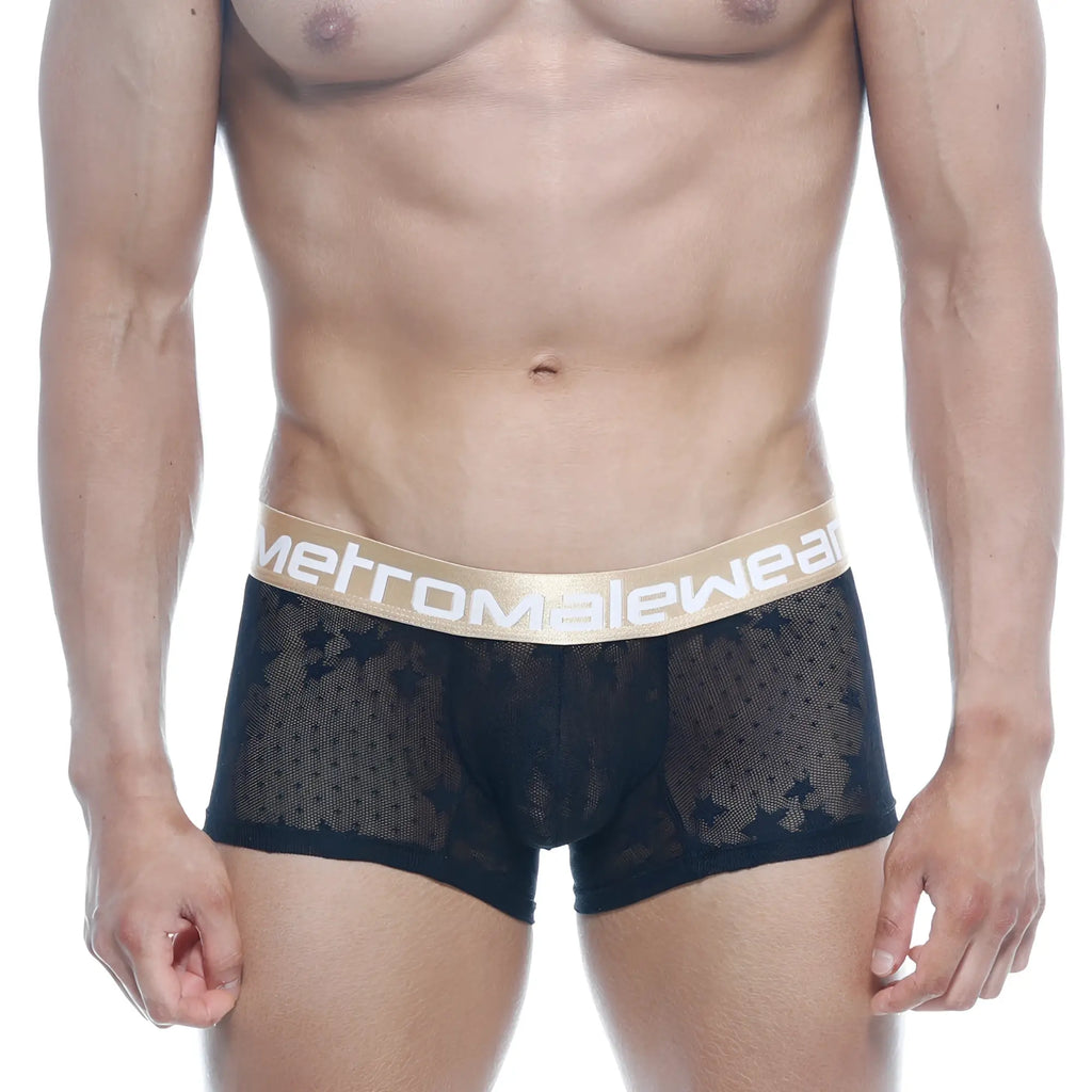 Black lace men’s briefs with gold metro malewear waistband metro malewear short boxer estella 7인치 2022-73