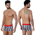 Navy and white striped MetroMaleWear short boxer briefs with a red elastic waistband tension 7 inch 2022-41