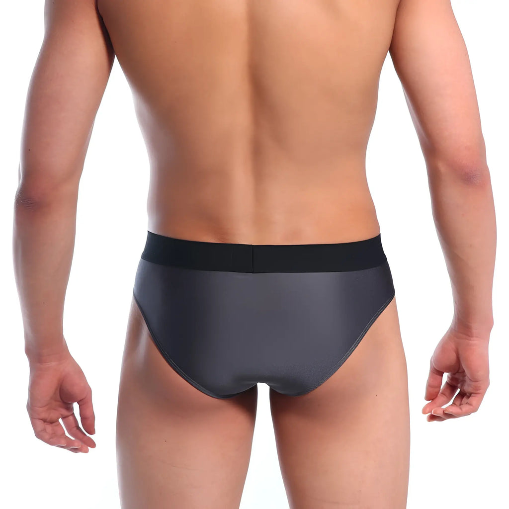 Black MetroMaleWear Snap Brief charcoal athletic briefs with sleek textured fabric and smooth waistband in front view