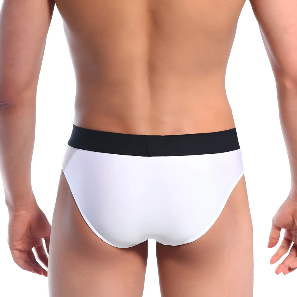 White briefs with a black elastic waistband by metromalewear snap brief white 2222-00 in cotton blend fabric