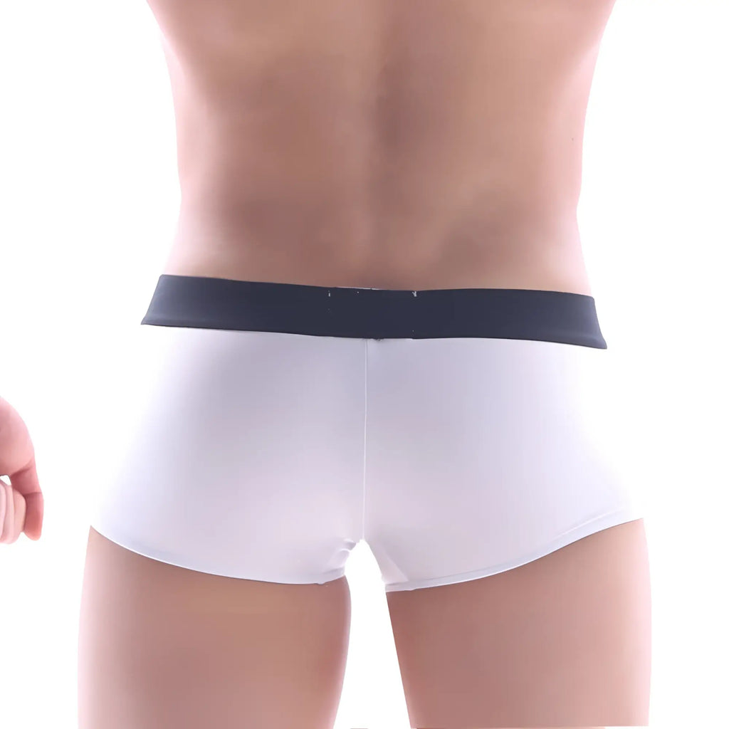 White briefs with a black elastic waistband from metromalewear snap trunk white 2223-00 for comfortable everyday wear