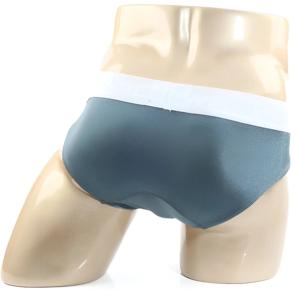 Dark teal satin briefs with a contrasting white waistband metroMaleWear spark brief green 5006-07