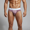 A mauve-colored form-fitting brief with a white elastic waistband from MetroMaleWear Spark Brief Pink 5006-02