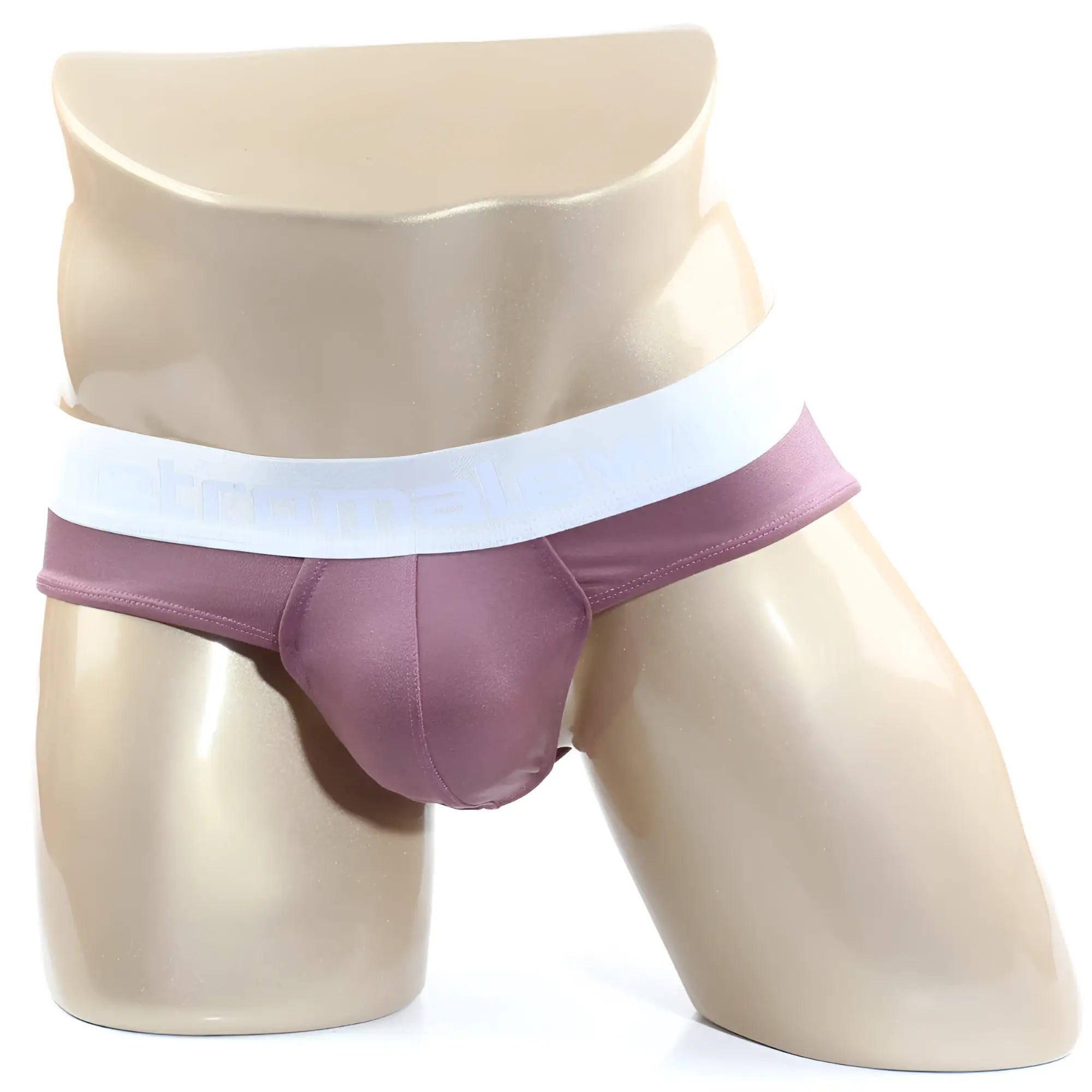 Purple satin briefs with a white elastic waistband from metro malewear spark brief pink 5006-02 collection
