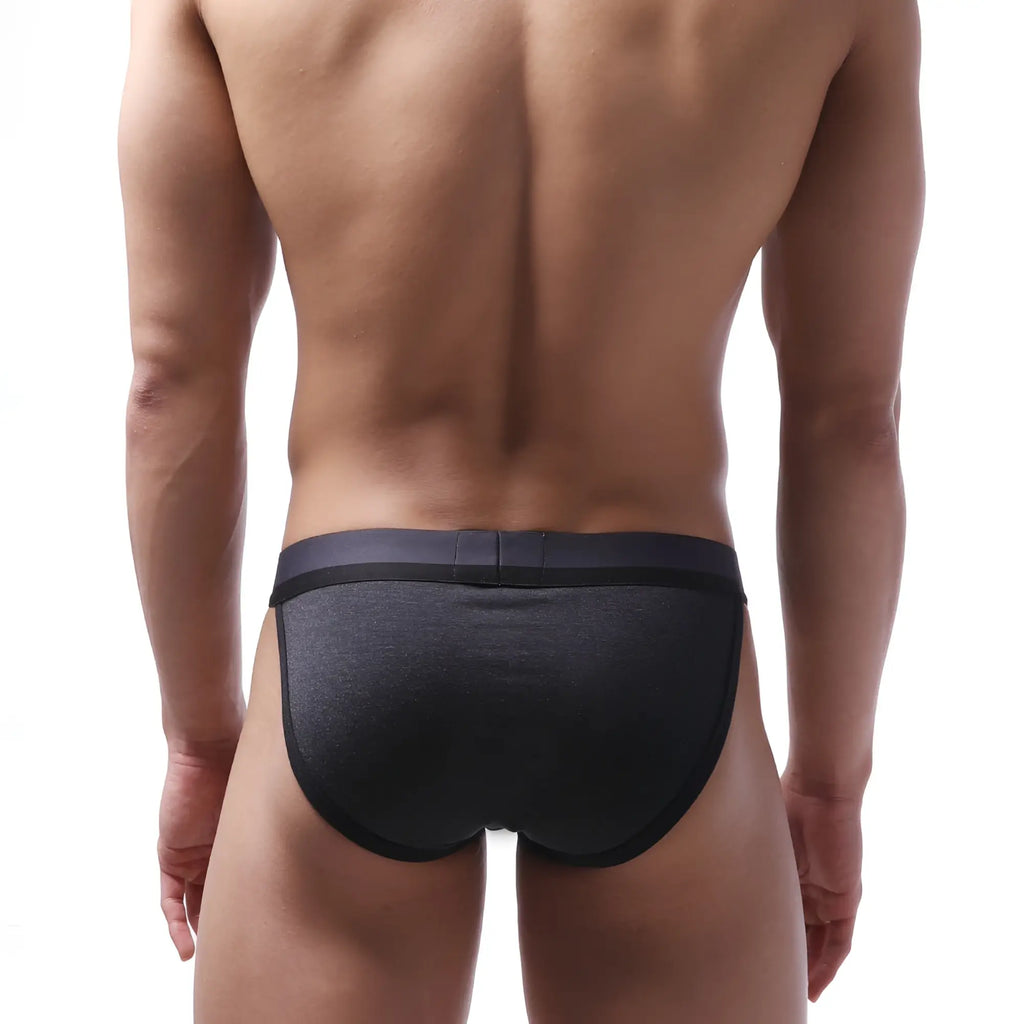 Black textured briefs with a smooth elastic waistband from MetroMaleWear sport bikini heather 3004-39 collection
