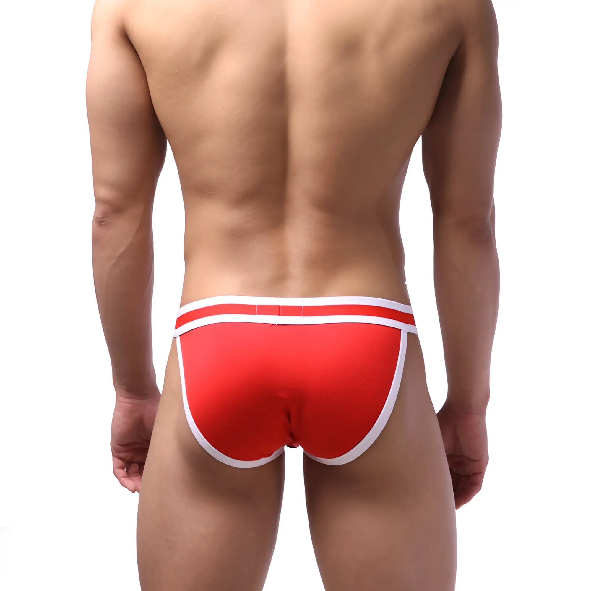 MetroMaleWear sport bikini briefs in red with white trim designed for athletic comfort and support