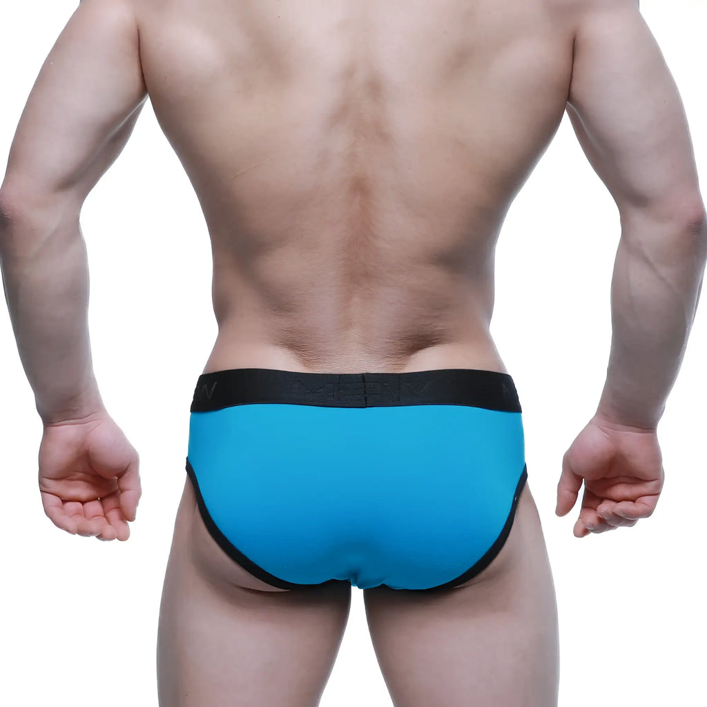 Bright blue metro malewear strike brief 1103-09 with black elastic waistband and trim designed for comfort