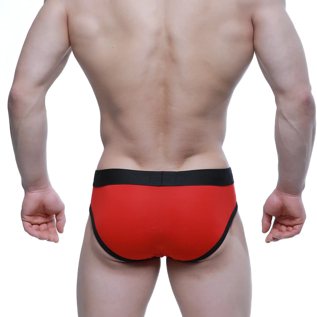 MetroMaleWear strike brief red 1103-12 featuring red fabric with black trim and waistband for comfortable support