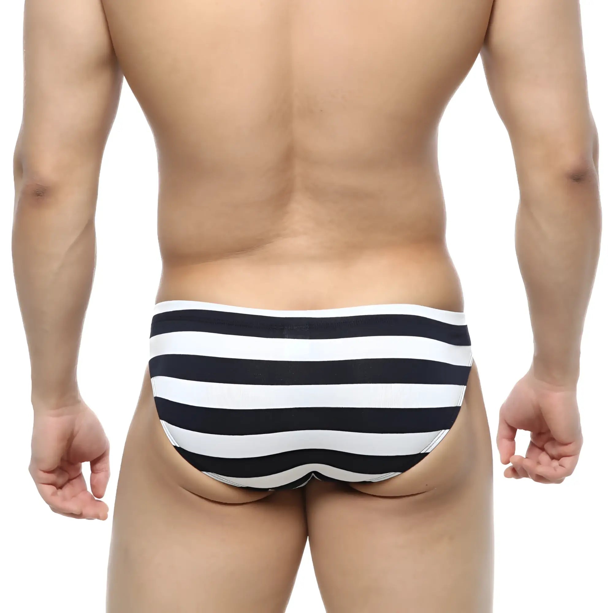 MetroMaleWear stripe bikini 5103-29 black and white horizontally striped swim trunks for men