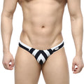 Black and white striped men’s briefs with chevron pattern metroMalewear stripe bikini 5103-29 front view