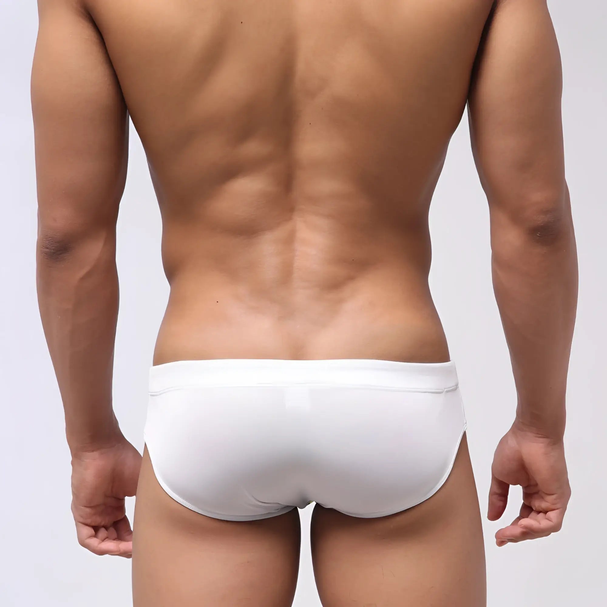 Metro male wear stripe swim bikini white briefs with smooth form fitting design ideal for swim and beach use