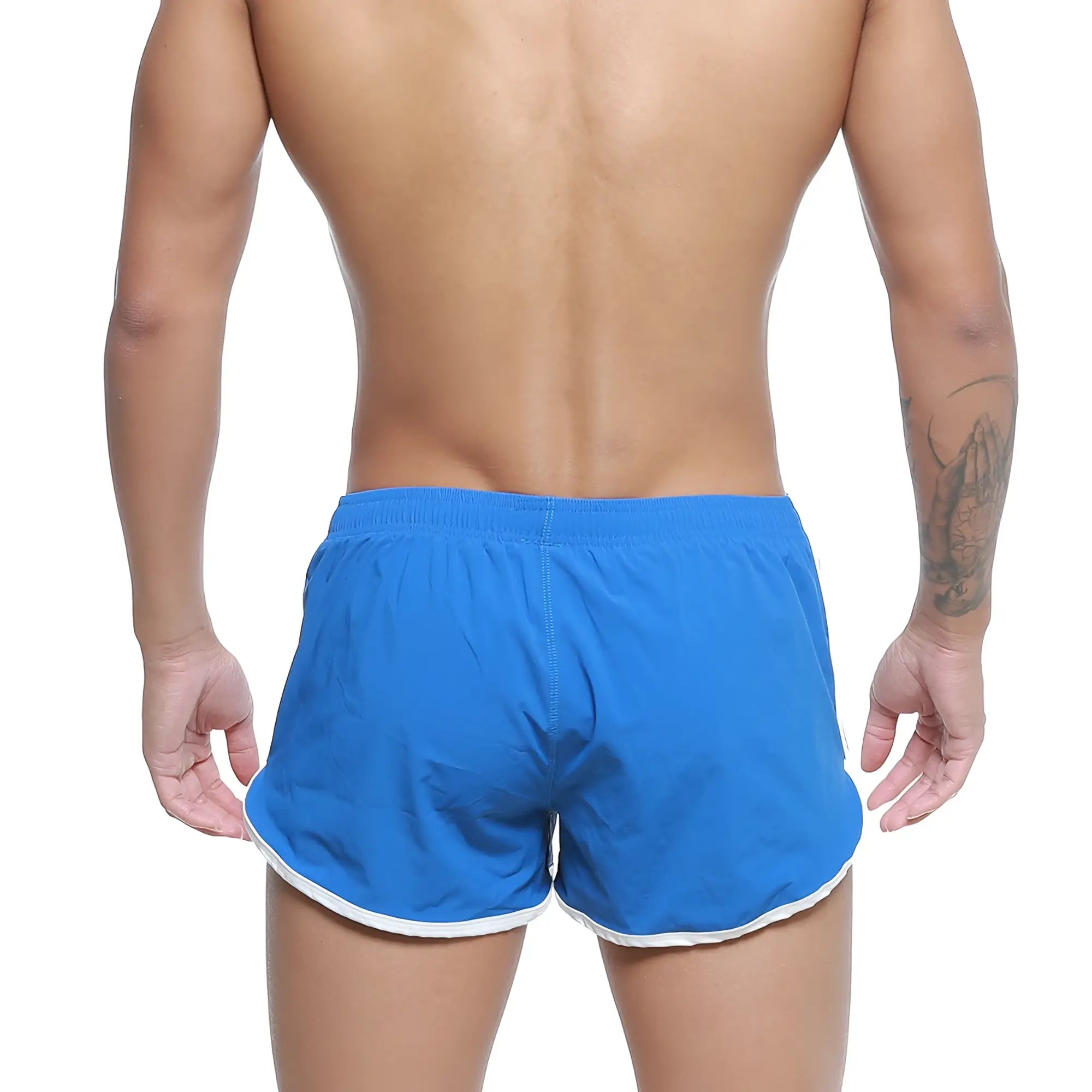 MetroMaleWear summer swim shorts royal blue athletic shorts with bright blue color and white trim on hem and waistband