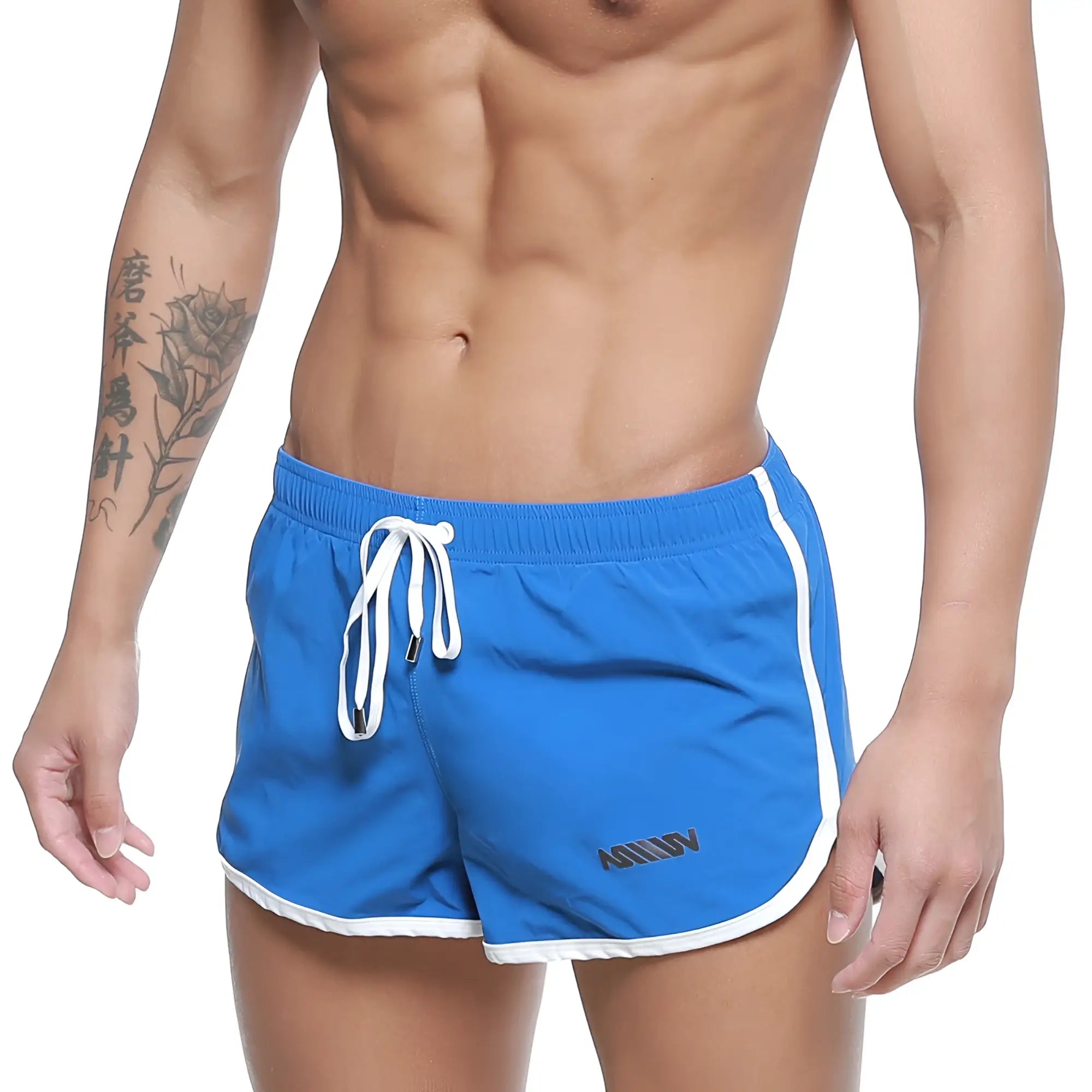 Royal blue metro malewear summer swim shorts with white trim drawstring in bright blue sporty design