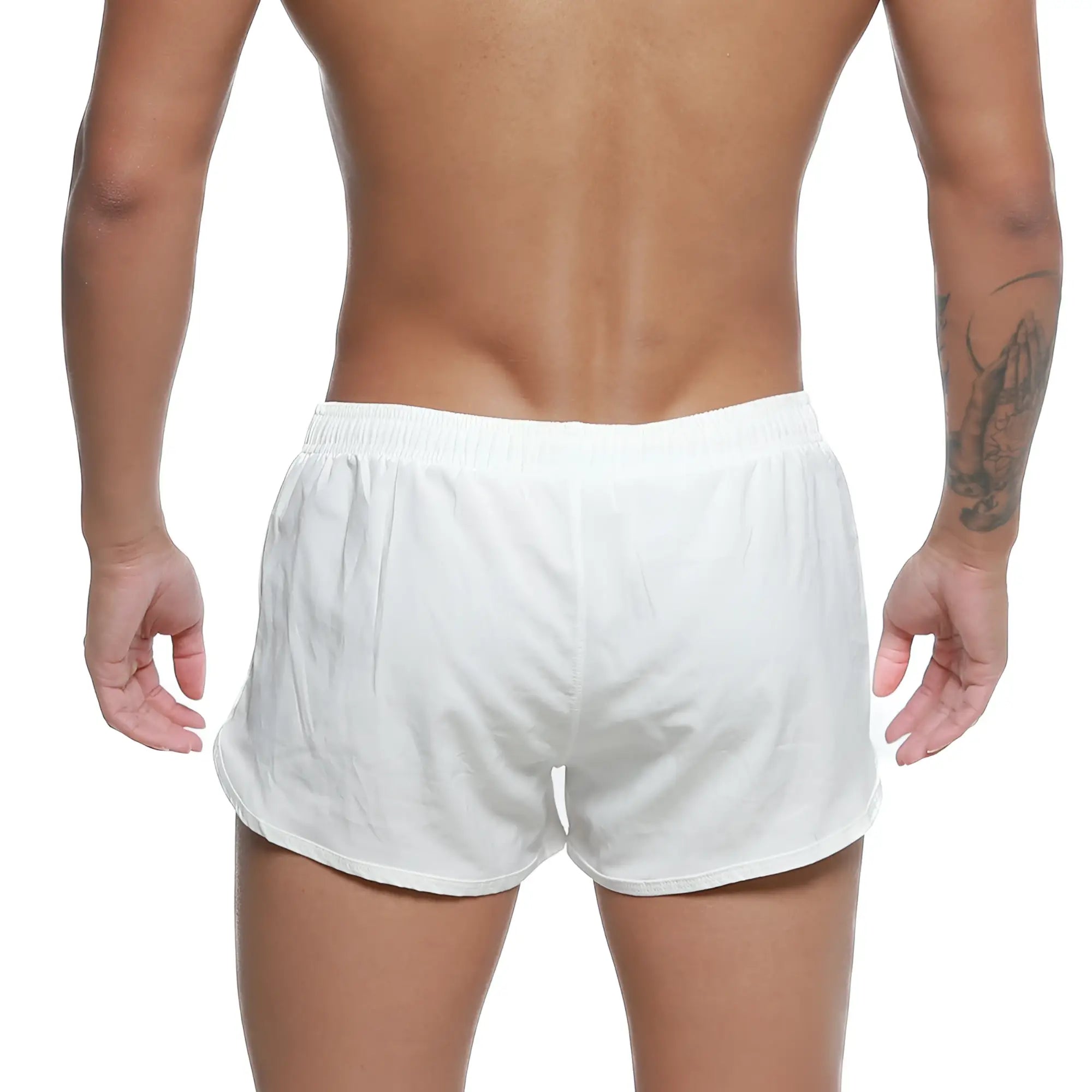 MetroMaleWear summer swim shorts white with elastic waistband and relaxed loose fit for athletic use