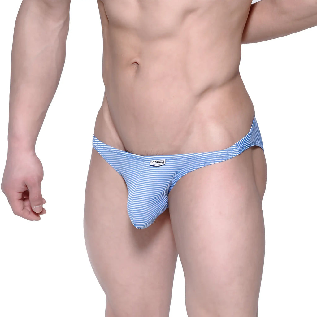 MetroMalewear sunbathing bikini blue stripe 2004-40 blue and white striped men’s briefs with snug form-fitting design