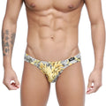 Yellow and black floral patterned men’s briefs with tropical design metroMalewear sunflower bikini 5103-59