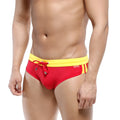 MetroMaleWear swim brief Espana 4923-41 in red with bright yellow waistband and side stripes and a red drawstring closure