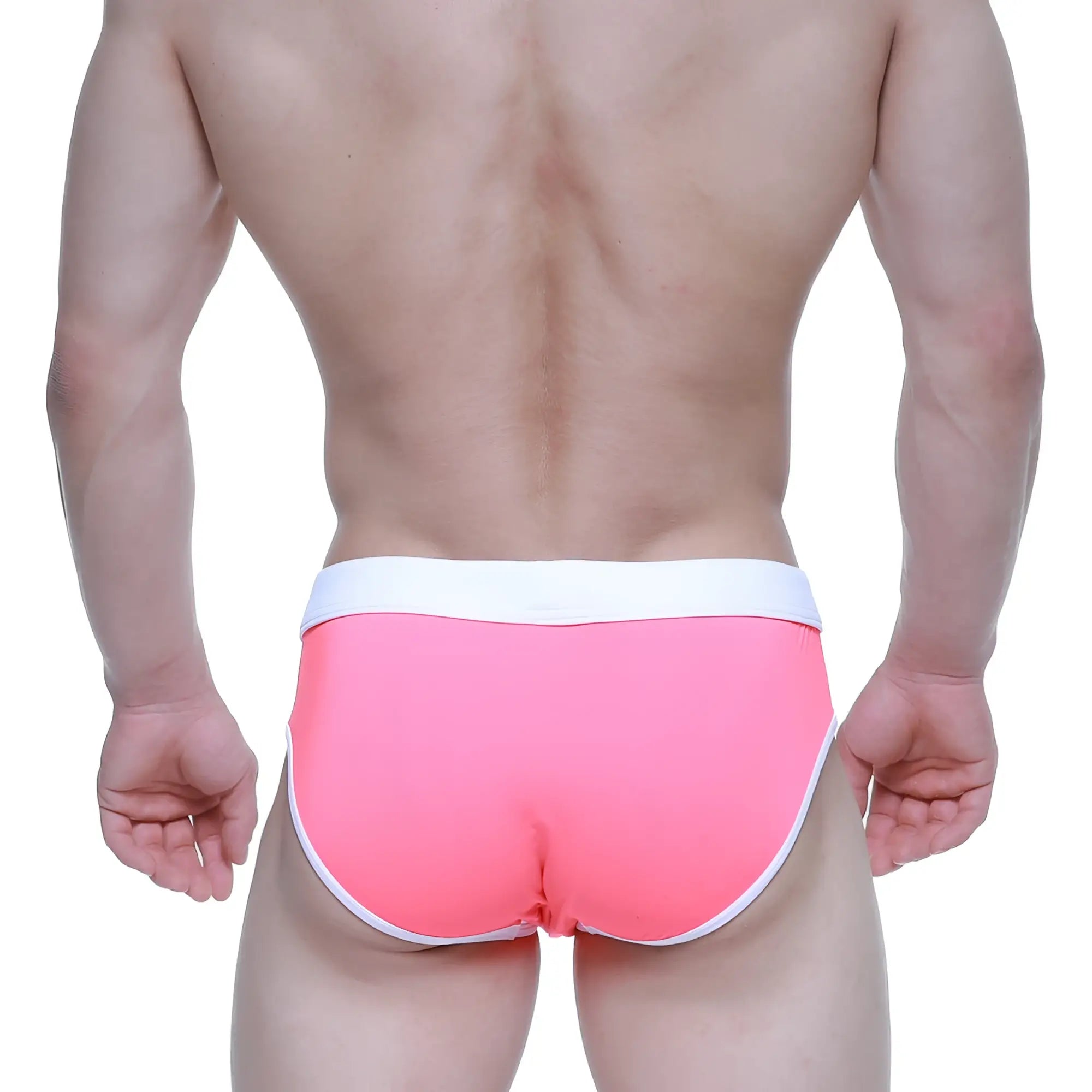 MetroMaleWear swim brief neon pink bright pink trunks with white waistband and trim for swimwear use