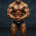A muscular male bodybuilder wearing black glossy metroMalewear swim brief solid black 4946-19 competition briefs
