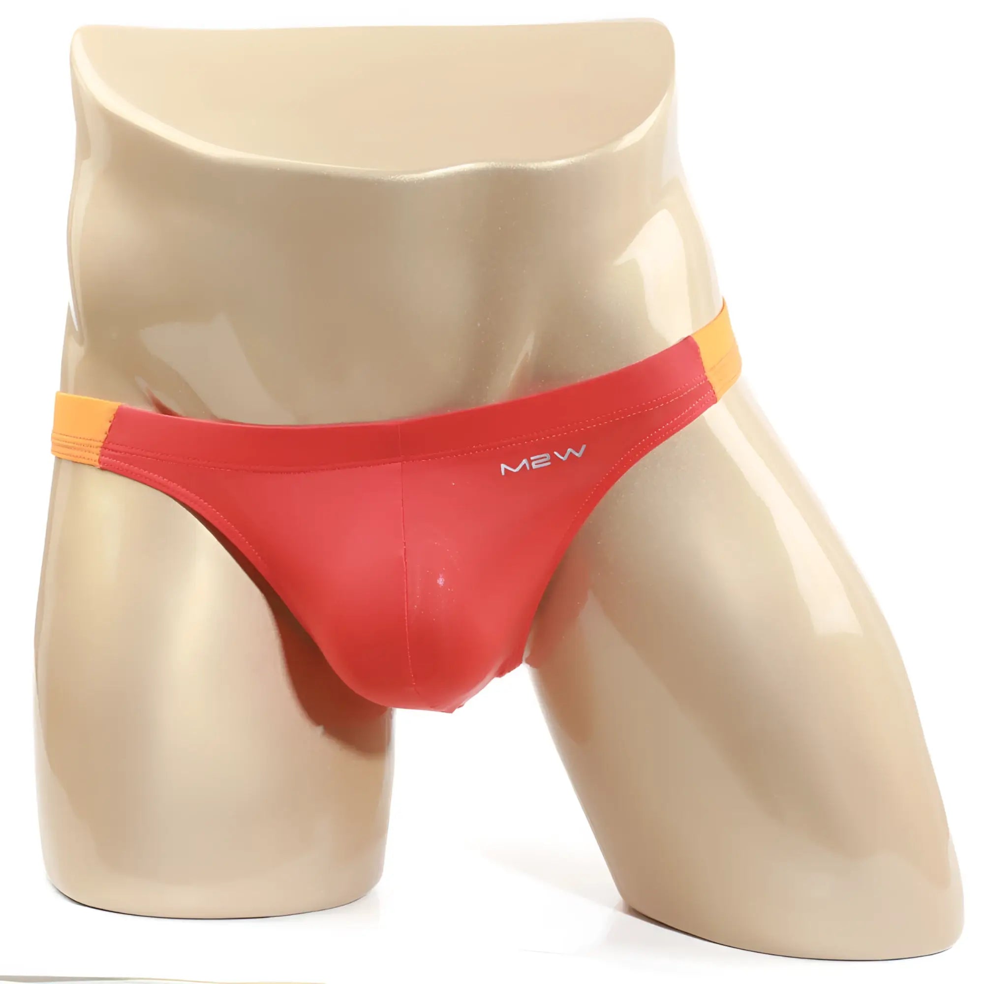 Metro malewear tasman thong in red and orange with a glossy finish features sleek new brand briefs design