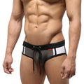 Black and white mesh swim trunks with a drawstring waistband from MetroMaleWear Tebai Swim Brief khaki 4956-26