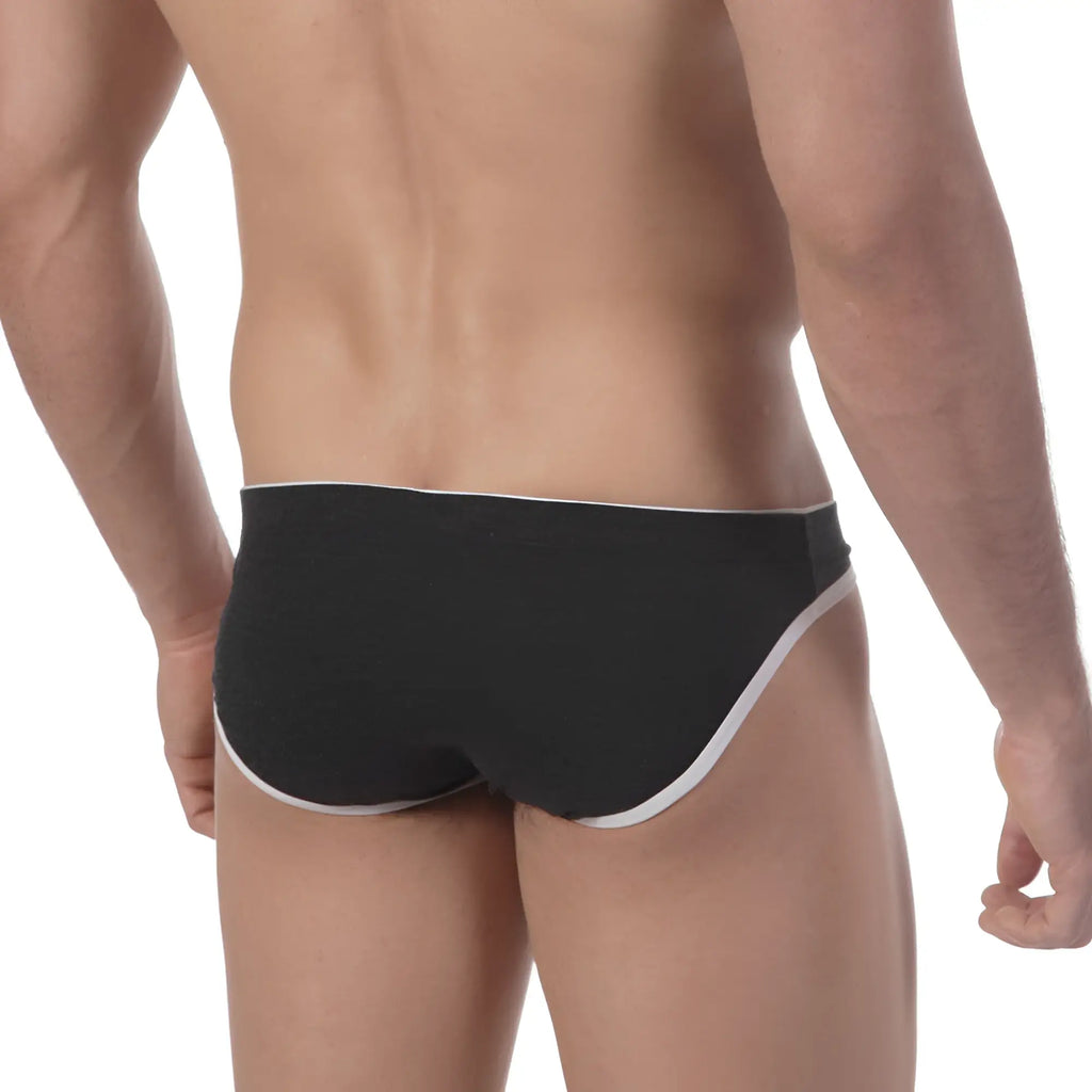 Charcoal black briefs with white trim by metromalewear terrace hip brief 3106-11 comfortable cotton blend